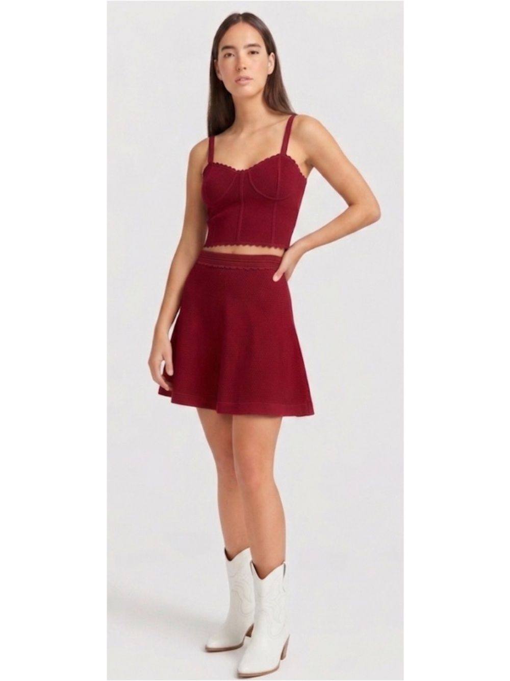 Sandro Circle Scallop Skirt Size 1 In Red